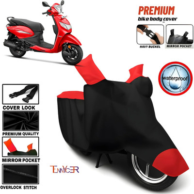 TENNYCER Waterproof Two Wheeler Cover for Hero(Pleasure Plus, Red, Black)