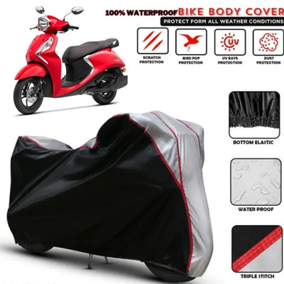 Shiv Kanha Waterproof Two Wheeler Cover for Yamaha(Fascino, Black, Silver)