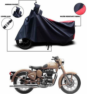 ANTHUB Waterproof Two Wheeler Cover for Royal Enfield(Classic Desert Storm, Red, Black)