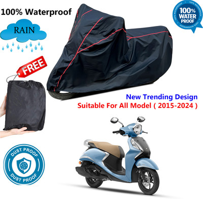 AUTOCAD Waterproof Two Wheeler Cover for Yamaha(Fascino 125 BS6, Black, Red)