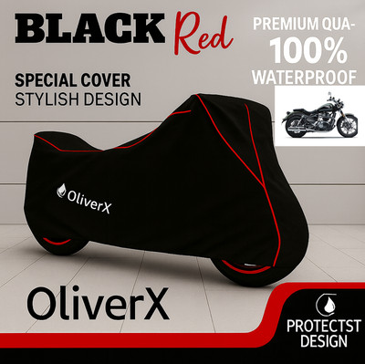 OliverX Waterproof Two Wheeler Cover for Royal Enfield(Meteor BS6, Black, Red)