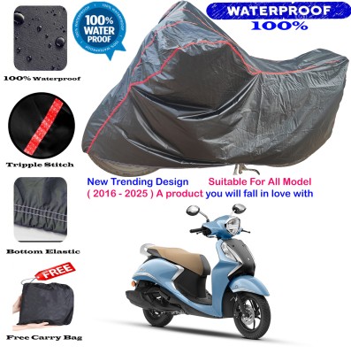 AutoGalaxy Waterproof Two Wheeler Cover for Yamaha(Fascino 125 BS6, Black, Red)