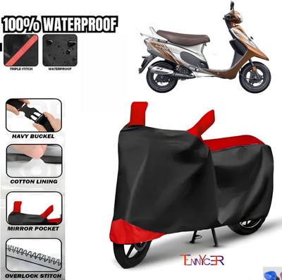 TENNYCER Waterproof Two Wheeler Cover for TVS(Scooty Pep+, Red, Black)