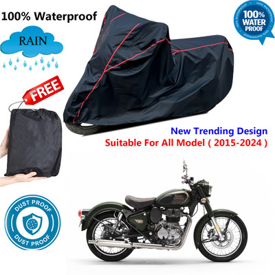 AutoGalaxy Waterproof Two Wheeler Cover for Royal Enfield(Standard 350, Black, Red)