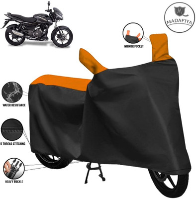 MADAFIYA Waterproof Two Wheeler Cover for Bajaj(Pulsar 150, Black, Orange)