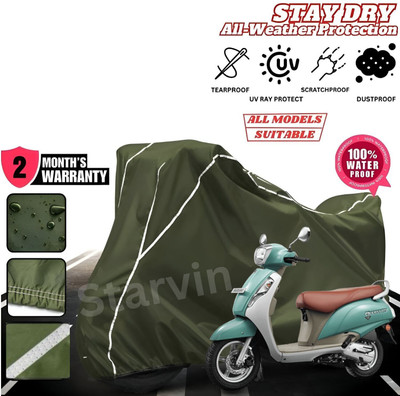 OliverX Waterproof Two Wheeler Cover for Suzuki(Access 125, Green, White)