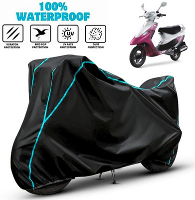 favy Waterproof Two Wheeler Cover for TVS(Pep Plus, Black, Blue)