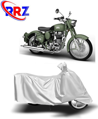 RRZ Waterproof Two Wheeler Cover for Royal Enfield(Battle Green, White)