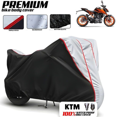 Mwiss Waterproof Two Wheeler Cover for KTM(200 Duke, Black, Silver)