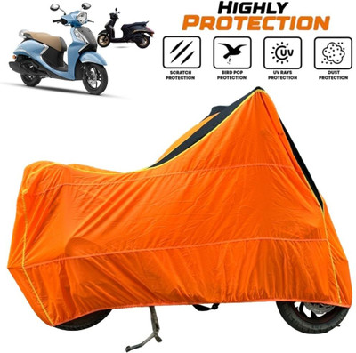 ZAQE Waterproof Two Wheeler Cover for Yamaha(Fascino, Black, Orange)
