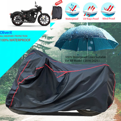 OliverX Waterproof Two Wheeler Cover for Royal Enfield(Classic 350 Signals, Black)