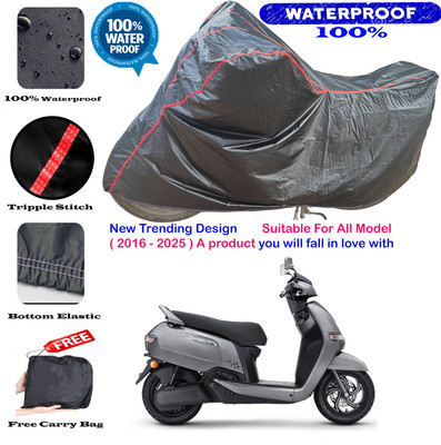 OliverX Waterproof Two Wheeler Cover for TVS(iQube, Black, Red)