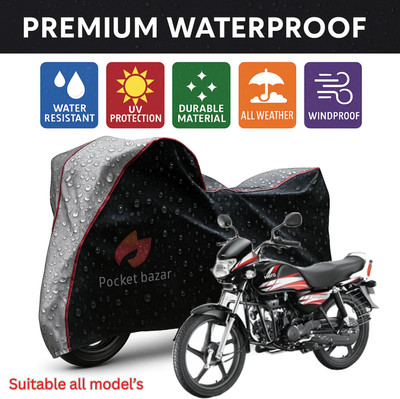 pocket bazar Waterproof Two Wheeler Cover for Hero(HF Deluxe, Black, Silver)