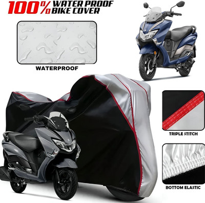 OliverX Waterproof Two Wheeler Cover for Suzuki(Burgman Street, Black, Silver)