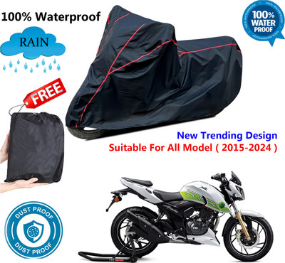 OliverX Waterproof Two Wheeler Cover for TVS(Apache RTR 200 Fi E100, Black, Red)