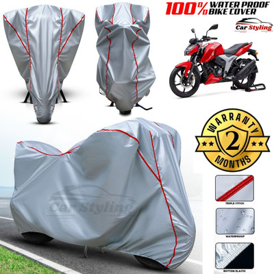 Car Styling Waterproof Two Wheeler Cover for TVS(Apache RTR 200, Red, Silver)