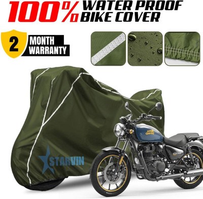 Starvin Waterproof Two Wheeler Cover for Royal Enfield(Meteor BS6, Green, White)
