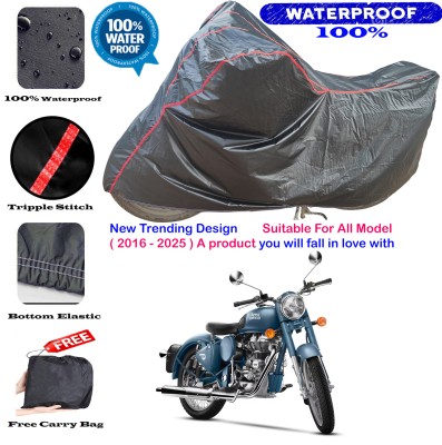 AutoGalaxy Waterproof Two Wheeler Cover for Royal Enfield(Classic Squadron, Black, Red)