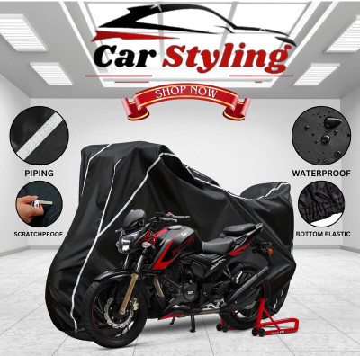 OliverX Waterproof Two Wheeler Cover for TVS(Apache RTR 200 4V, Black, White)