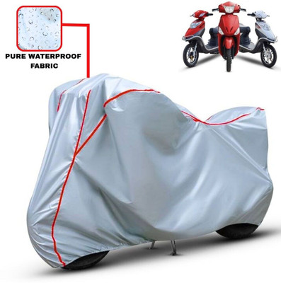 Delphinium Waterproof Two Wheeler Cover for Hero Electric(Electric Scooter, Silver, Red)