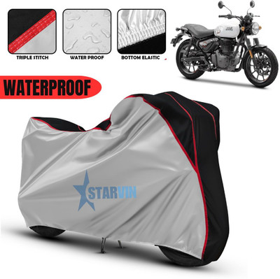 Starvin Waterproof Two Wheeler Cover for Royal Enfield(Hunter 350, Silver, Black)