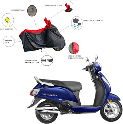 RiderShine Waterproof Two Wheeler Cover for Suzuki(Access 125, Black, Red)