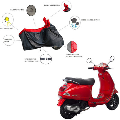 RiderShine Waterproof Two Wheeler Cover for Piaggio(Vespa LX 125, Black, Red)