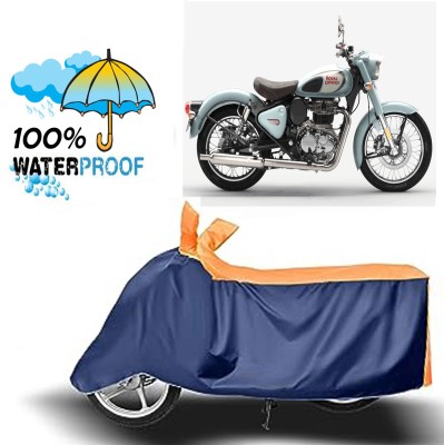 ROYAL AUTO MART Waterproof Two Wheeler Cover for Royal Enfield(Classic 350, Blue, Orange)