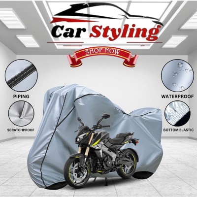 Car Styling Waterproof Two Wheeler Cover for Bajaj(Pulsar SS400 BS6, Silver, Black)