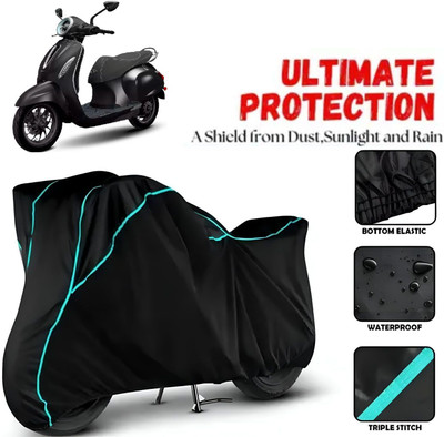 Starvin Waterproof Two Wheeler Cover for Bajaj(Chetak, Black, Blue)