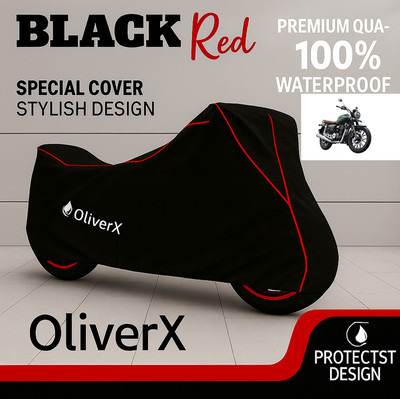 OliverX Waterproof Two Wheeler Cover for Honda(Hness CB350, Black, Red)