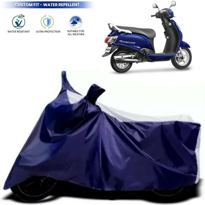 ma collections Waterproof Two Wheeler Cover for Suzuki(Access 125, White, Blue)