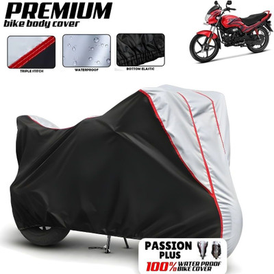 Mwiss Waterproof Two Wheeler Cover for Hero(Passion Plus, Black, Silver)