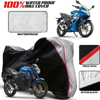 Starvin Waterproof Two Wheeler Cover for Suzuki(Gixxer, Black, Silver)