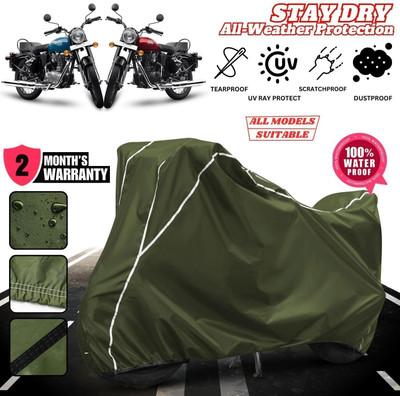 FBC Waterproof Two Wheeler Cover for Royal Enfield(Bullet 350 New BS6, Green, White)