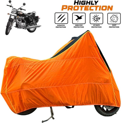 ZAQE Waterproof Two Wheeler Cover for Royal Enfield(Bullet 350 Twinspark, Black, Orange)
