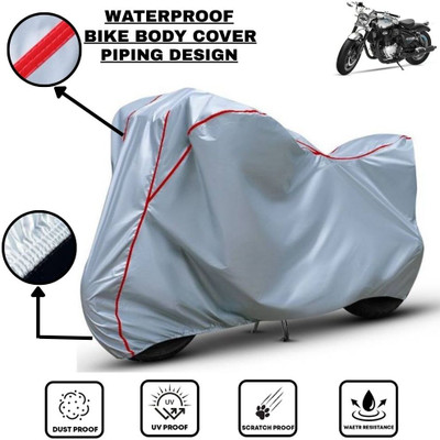 LE PRA Waterproof Two Wheeler Cover for Royal Enfield(Silver, Red)