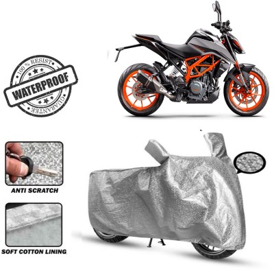 ROYAL AUTO MART Waterproof Two Wheeler Cover for KTM(390 Duke, Silver)