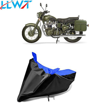 DeepShakshi AUTOMOTIVE Waterproof Two Wheeler Cover for Royal Enfield(Battle, Black, Blue)