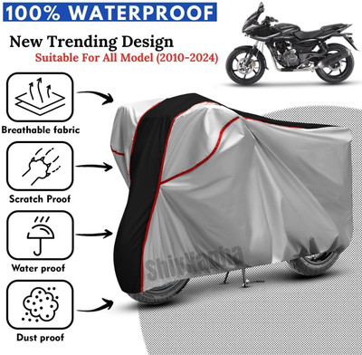 Shiv Kanha Waterproof Two Wheeler Cover for Bajaj(Pulsar 220 DTS-i, Silver, Black)