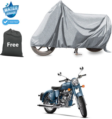 CODOKI Waterproof Two Wheeler Cover for Royal Enfield(Classic Squadron, Silver)