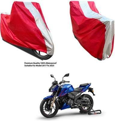 AutoGalaxy Waterproof Two Wheeler Cover for TVS(Apache RTR 200, Silver, Red)