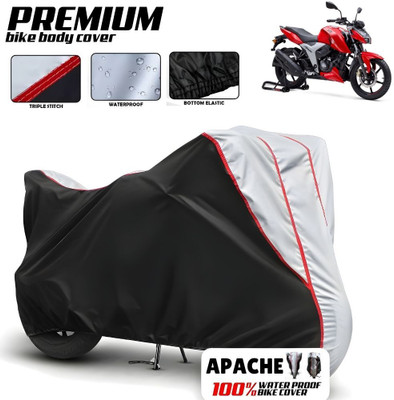CAROXON Waterproof Two Wheeler Cover for TVS(Apache RTR 160, Black, Silver)