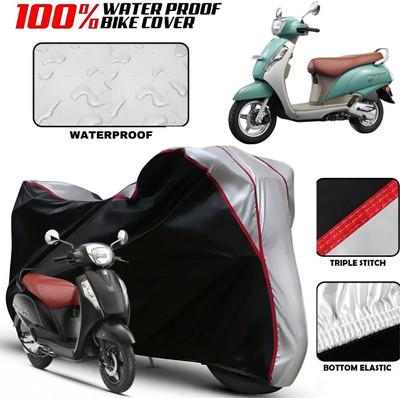 Starvin Waterproof Two Wheeler Cover for Suzuki(Access 125, Black, Silver)