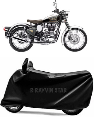 R Rayvin Star Two Wheeler Cover for Royal Enfield(Classic Chrome, Black)