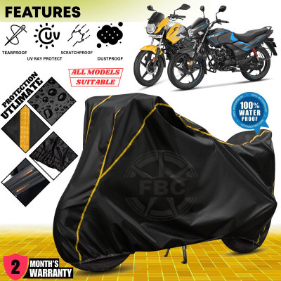 AutoGalaxy Waterproof Two Wheeler Cover for Hero(Passion, Black, Yellow)