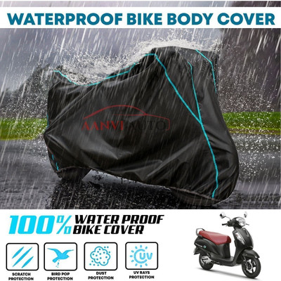 Aanvi Auto Waterproof Two Wheeler Cover for Suzuki(Access 125, Black, Blue)