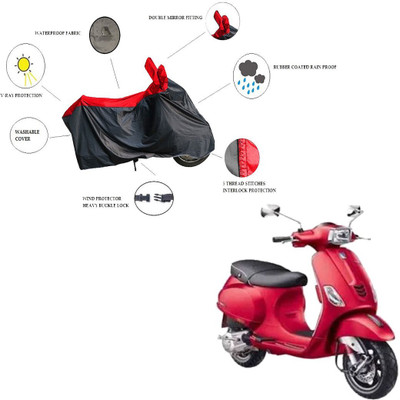 RiderShine Waterproof Two Wheeler Cover for Piaggio(Vespa SXL 150, Black, Red)