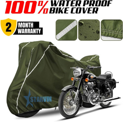 Starvin Waterproof Two Wheeler Cover for Royal Enfield(Bullet, Green, White)