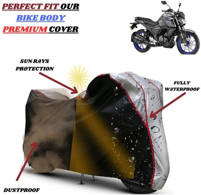 Delphinium Waterproof Two Wheeler Cover for Yamaha(FZS-FI V3 BS6, Black, Silver)